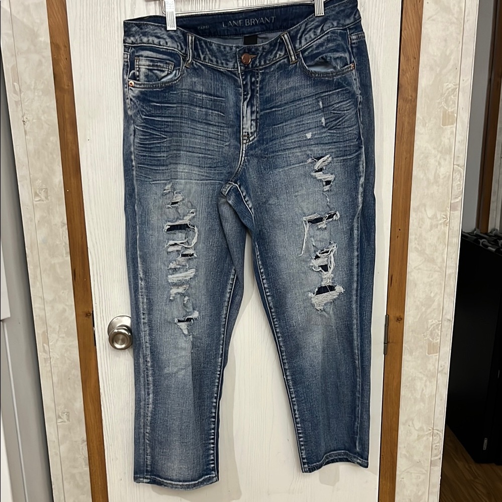 Lane Bryant Blue Cropped Distressed Jeans